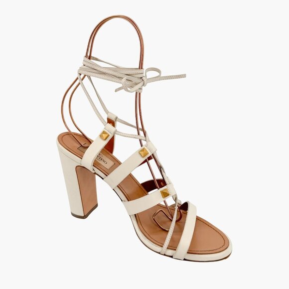Valentino Garavani Rockstud White Lace Up Gladiator Sandals Heels Size 38 US 8 - Picture 13 of 16